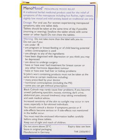 MenoMood Menopause Relief Tablets - St. John's Wort & Black Cohosh Extract - Hot Flushes & Night Sweats Support - 30 Tablets - Buy Online on GoSupps.com