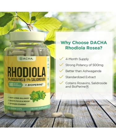 Natural Rhodiola Rosea Supplement - 120 Capsules | 500mg 3% Rosavins 1% Salidroside | Mood Focus & Brain Booster with Bioperine for Enhanced Absorption - Buy Online on GoSupps.com