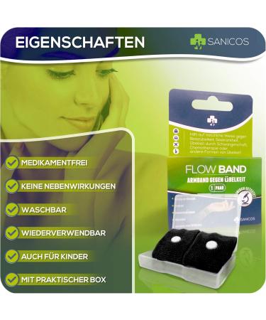 Sanicos Flow Band - High-Quality Acupressure Bracelet for Nausea Relief | Effective Against Morning Sickness Seasickness & Travel Sickness - Black - Buy Online on GoSupps.com