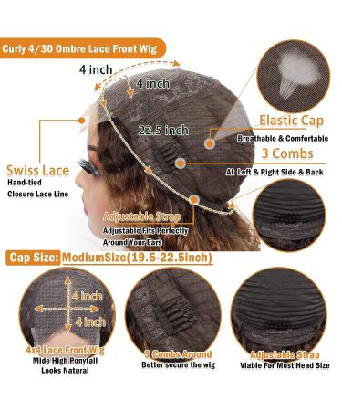 Honey Blonde Ombre Curly Lace Front Wig | Human Hair | Glueless Transparent Lace | 180% Density | 18 inch - Buy Online on GoSupps.com