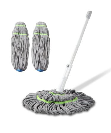 BOOMJOY Twist Mop, Self-Wringing Wet Mop for Floor Cleaning, Microfiber Ratchet Tornado Mop, 3 Resuable Heads White