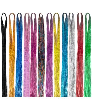 12 Colors Hair Lametta 1200 Strands Lametta Hair extensions heat -resistant hair lametta extension shiny strands of hair for girls women party music festivals 120 cm - Buy Online on GoSupps.com