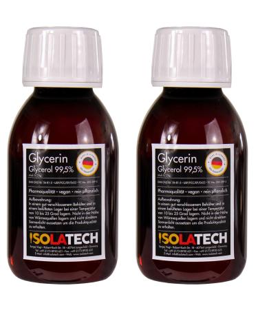 ISOLATECH Glycerin 99.5% - 200 ml - Pharmaceutical Grade - Made in Germany - 99.98% Pure Vegetable - Liquid Glycerol Transparent - 200 ml Bottle (Content 240 g)