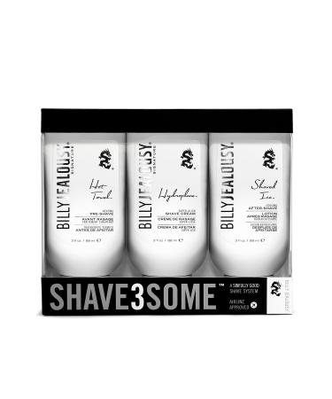 Billy Jealousy Shave3some Travel-Size Trio Shaving Kit for Men with Heating Pre-Shave Super Slick Shave Cream and Cooling After-Shave Citrus Scent 3 Fl Oz Each