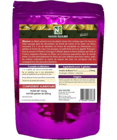 NAKURU | Mauve | Balance Range | Made in France | "L'Herbe Fromages!" (500 Capsules of 265mg / Net Weight: 132g) - Buy Online on GoSupps.com