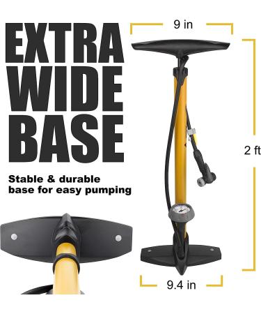 Durable Steel BV Bike Pump | 160 PSI High Pressure Bicycle Tire Pump with Gauge | Smart Valve Head for 17/24 inch Bikes | Presta and Schrader Compatibility | Dark Yellow - Buy Online on GoSupps.com