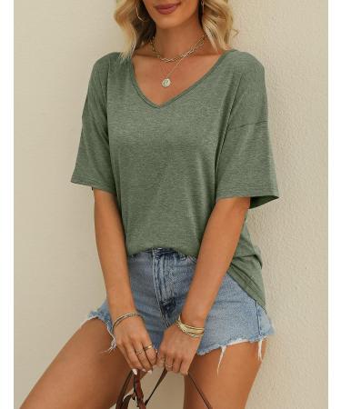 MIROL Women's Half Sleeve V Neck T Shirt - Oversized Loose Top in Large Armygreen - Buy Online on GoSupps.com