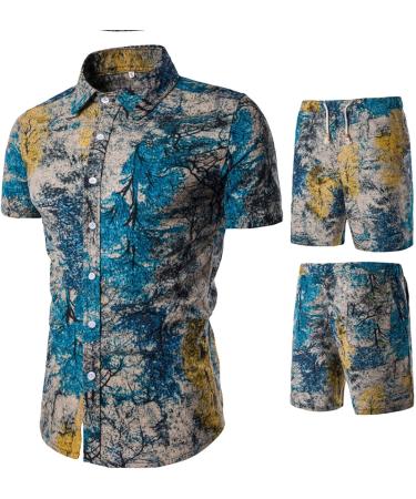 Men's Summer Fashion Set - Blue Suede Vest and Shorts - Casual Hawaiian Beach Style - Buy Online on GoSupps.com