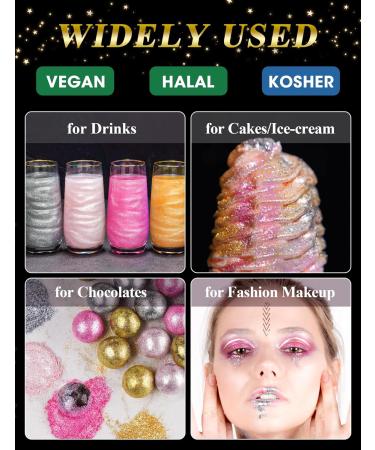 NiHome Edible Luster Dust Glitter Powder Fancy Metallic Sprinkles Glimmer Luster Dust 4 Bottles of 0.18oz/5g for Decorating Drinks Cakes in Bakeries Allergen-Free Food Coloring (4 Colors 20g) Pink/ Light Pink/ Sunlit/ Metallic 4 Pack 20 g - Buy Online on GoSupps.com