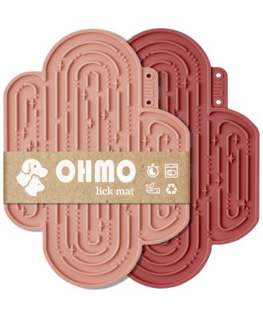 Ohmo lick mat dog big leak mat for puppies cat - 2 PCs cute cactus design for pet fear relief and slowly feeding food quality silicone (coral & cherry red) l coral & cherry red