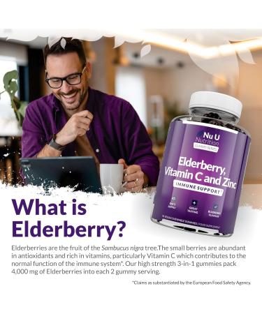 Elderberry Gummies for Adults & Kids (12+) - 90 Vegan Gummies with Sambucus, Vitamin C, & Zinc - Blueberry Flavour - Immune System Booster - Buy Online on GoSupps.com