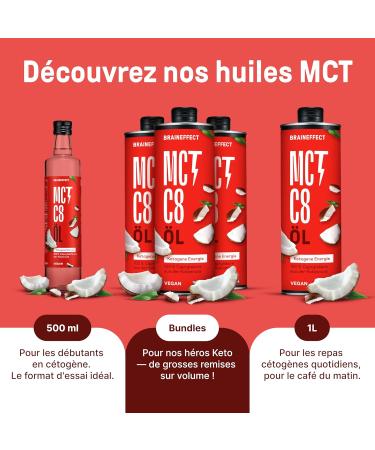 BRAINEFFECT Huile MCT 100% C8 - Qualit allemande - Huile C8 pure (sans C10) issue d'extrait de noix de coco de premi re qualit - 500 ml 500 ml (Lot de 1) - Buy Online on GoSupps.com