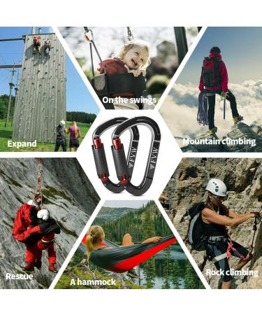 FVW Auto Locking Rock Climbing Carabiner Clips - 25KN (5620 lbs) Heavy Duty D-Shaped Caribeaners for Rappelling, Swing, Rescue & Gym - 3pcs Black - Buy Online on GoSupps.com