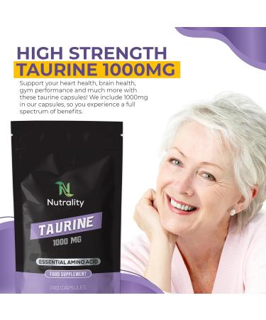 Nutrality Taurine Supplement 1000mg - 240 Capsules for Energy, Endurance & Holistic Health | Vegan-Friendly Amino Acid for Sports Performance & Sleep - Buy Online on GoSupps.com