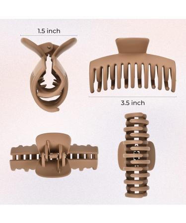 DEEKA Large Double Row Teeth Hair Claw Clips - 4 PCS Matte Hair Accessories for Thick Long Hair - Neutral Brown Colors - 3.5 Inch (Pack of 4) - Buy Online on GoSupps.com