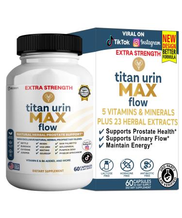 Titan Urin Max Flow Natural Prostate Supplement 60 Capsules Extra Strength Herbal Complex with Saw Palmetto Vitamins E & B6 (1)