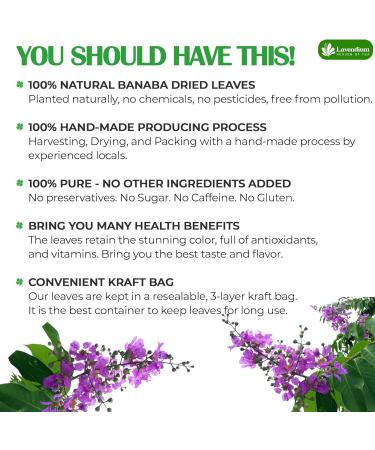 Lavendium 50+ Natural Banaba Dried Leaves Whole Banaba Leaves 100% Pure Dried Banaba Leaves Banaba Leaf Herbal Tea No Additives No Caffeine Vegan - Buy Online on GoSupps.com