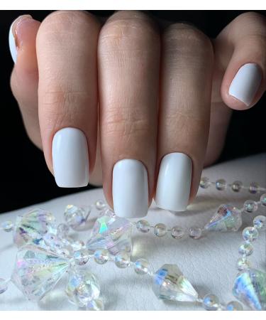 Modelones Press On Nails Shorts Square Press On Nails with Nail Glue White Press On Nails Reusable Manicure Fake Nails Glue on Nails Set Adhesive Tabs Nail File for Women 12 Sizes 36Pcs Short Square White