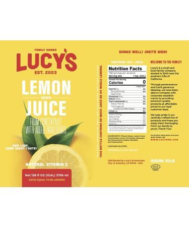 Lucy's Family Owned Lemon Juice 1 Gallon (128oz.) - Freshly Squeezed Citrus Juice - Buy Online on GoSupps.com