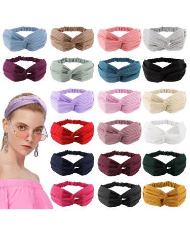 Ondder Knotted Elastic Headbands 20 Pack Assorted Women Headbands Work Out Yoga Sport Headbands Solid Color Head Band Cute Head Wrap Hair Accessories for Women Girls Solid Color Series A