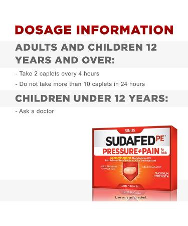 Sudafed PE Sinus Pressure + Pain Relief Maximum Strength Non-Drowsy Decongestant - 24 Count Pack - Buy Online on GoSupps.com