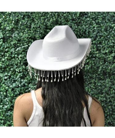 TiaoBug Women's White Cowboy Hat with Diamond Fringe - Bridal Western Cowgirl Hat for Funny Party - Buy Online on GoSupps.com