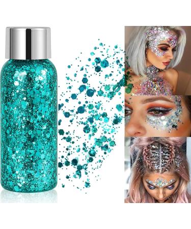 Glitter face body glitter gel mermaid glitter make-up festival glitter face gel make-up carnival glitter for festival music festival party masquerade body/hair/lips (green) green 1 pack