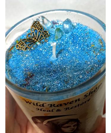 Heal Restore Intention Candle - Aromatherapy Soy Candle with Reiki Infused Herbs & Crystals for Spiritual Rituals Metaphysical Meditation & Chakra Healing - Blue - Buy Online on GoSupps.com