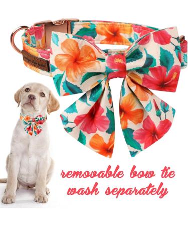 Unique Style Paws Colorful Flower Dog Collar - Adjustable Cotton Bowie Collar for Young Girls' Dogs - XS to XL (16-26in) - Perfect for Orange & Pink Flowers - Buy Online on GoSupps.com