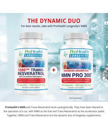 ProHealth 1000mg Trans-Resveratrol with 15X Better Absorption - 99.5% Pure Polyphenol Complex with Quercetin, Red Wine, Green Tea Extracts, BioPerine - 60 Capsules - Buy Online on GoSupps.com