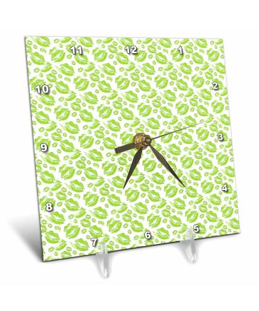3dRose 6x6 Desk Clock - Two Kisses Collided Lip Smacking Lime Colored Lips Pattern Pattern - Lipstick Kisses