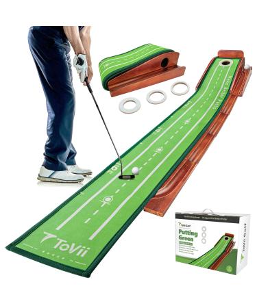 ToVii Putting Green-Golf Putting Matt for Indoors/Outdoor,Golf Practice Mat with Auto Ball Return System and 3 Reduced-Side Hole,Golf Accessories for Men Playing Golf Game at Home or Office