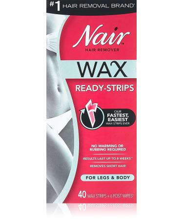 Nair Hair Remover Wax Ready-Strips For Legs & Body 40 Wax Strips + 6 Post Wipes