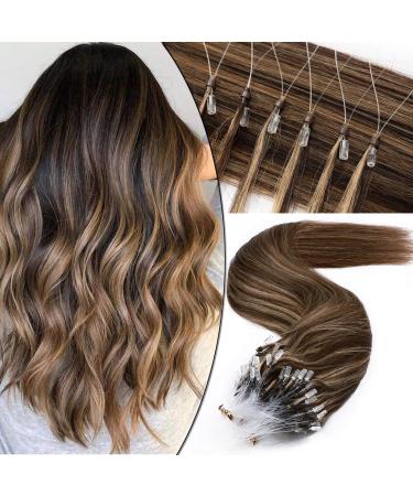SEGO Microring Extensions Real Hair Extensions Micro Loop Bondings Human Hair Medium Brown/Honey Blonde #4p27 20"(50cm)-50g