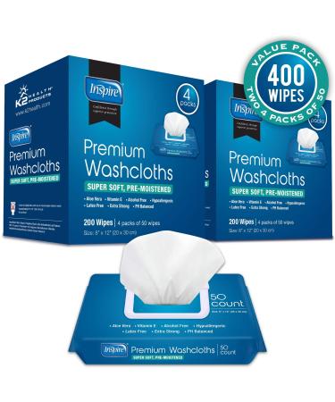 Inspire Disposable Washcloths - Adult Body Wipes for Cleansing, Extra Large, 50 Count (Pack of 8)