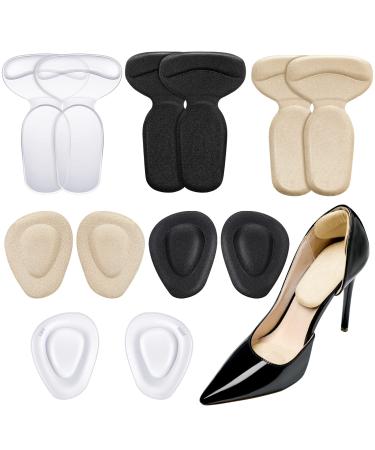 6 Pairs Shoe Inserts for Shoes Too Big Anti Slip High Heel Grip Liners and Metatarsal Pads Ball of Foot Cushions Gel Pads Insoles for Women Men Loose Shoes Blister Prevention (Beige, Black, Clear)