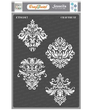 CrafTreat Damask Stencils for Painting on Wood  Canvas  Paper  Fabric  Floor  Wall and Tile - Damask Designs - Size: A4 (8.3 x 11.7 Inch) - Reusable DIY Art and Craft Stencils - Damask Stencil Wall Damask Designs A4 Sten...