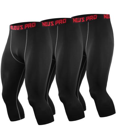NELEUS Men's Dry Fit Compression Pants Workout Running Leggings Large Capris: Black(grey Stripe) 3 Pack