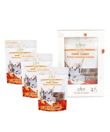 Premium Maple Syrup Hard Candies by Pollipop | Made with Pure Canadian Grade A Amber Maple Syrup | Individually Wrapped Candy | No Artificial Additives | Great Kids Snacks | Candy Packs | 3-Pack Maple 3 Pack (324g)