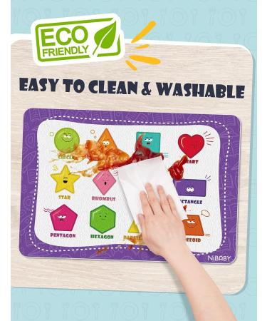 NiBaby Kids' Non Slip Educational Placemats Set of 4 - Interactive & Washable | Learn Alphabet, Numbers, Shapes & Colors | Durable PU Leather - Buy Online on GoSupps.com