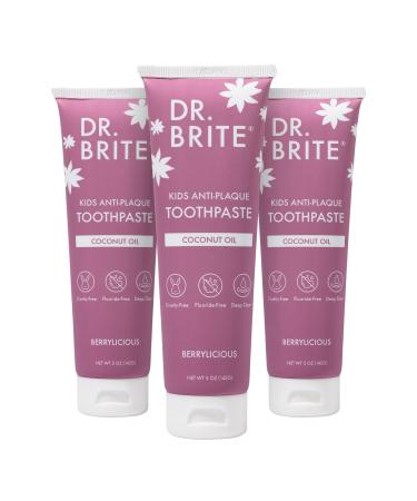 Dr. Brite Natural Kids Antiplaque Toothpaste Fluoride Free Sulfate Free Doctor Formulated Plant-Based Ingredients - Berry 5 oz (3-Pack) Berrylicious 5oz (3-pack) 5 Ounce (Pack of 3)