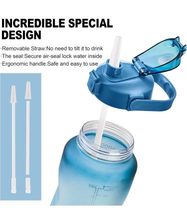 EYQ 64oz Leakproof Water Bottle with Time Marker | BPA Free for Fitness and Outdoor Sports - Navy/Green Gradient - Buy Online on GoSupps.com