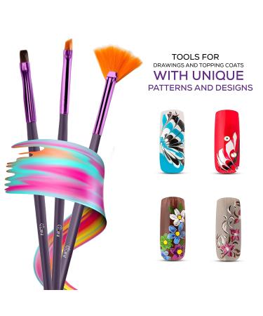 Glow 20-Part Nail Art Brush & Dotting Tool Set - Ideal for Beginners & Professionals - Affordable Wooden Handle Brushes in Purple - Buy Online on GoSupps.com