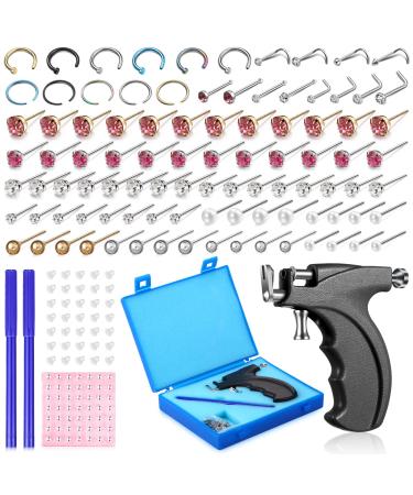 Chumia 157 Pcs Stainless Steel Body Ear Piercing Gun Tool Set, Ear Piercing Gun Kit 36 Pairs Stainless Steel Studs 98 Earrings 22 Nose Studs Ear Nose Navel Piercing Machines for for Salon Home