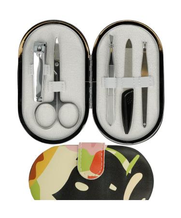 Claus's manicure set 5-part plus etui with nail scissors files tweezers nail snaps and nail skin remover carbon steel stainless steel black red pink CL-96113