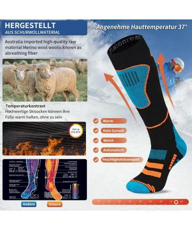 Thermo Merino Wool Ski Socks for Men & Women Breathable Compression Knee Socks (2 Pairs Blue-Orange) - Buy Online on GoSupps.com