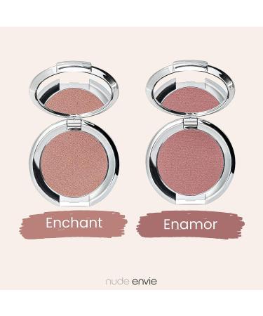 Nude Envie Warm Pink Powder Blush - Vegan & Cruelty-Free Blush with Warm Shimmer for Face Contouring (Enchant) - Buy Online on GoSupps.com