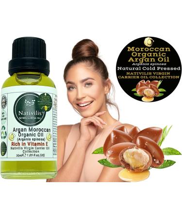 Nativilis Organic Argan Oil Moroccan (Argania spinosa) Hair Face & Skin - Natural Cold Pressed Carrier Oil - Pure & Natural Anti-Ageing Antioxidant Vegan No GMO - Rich in Vitamin E Copaiba - Buy Online on GoSupps.com