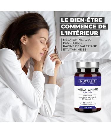 Strong and Powerful Melatonin - Fast Action on Sleep - Better Sleep Night & Jetlag - Improves Sleep Quality - Melatonin Valerian Fleur Passion Vitamin B6-60 Capsules NUTRALIE - Buy Online on GoSupps.com