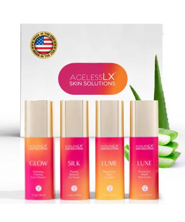 Complete Skincare Kit Deep Hydrating Face Moisturizer for Women and Men Cleanser Peptide Eye Serum Snail Mucin Essence and Pro-Aging Face Cream 4-Step Daily Set for All Skin Types